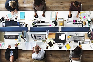 Birdseye view of employees working