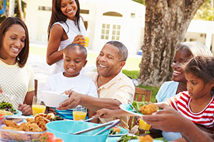 family cookout at vacation home
