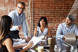 group of business employees during a stressful meeting