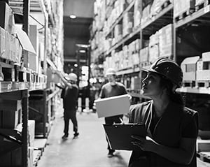 woman working in manufacturing warehouse