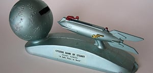moon rocket strato coin bank from 1950s