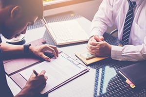 man applying for a bank loan