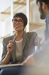 casual business meeting with smiling woman